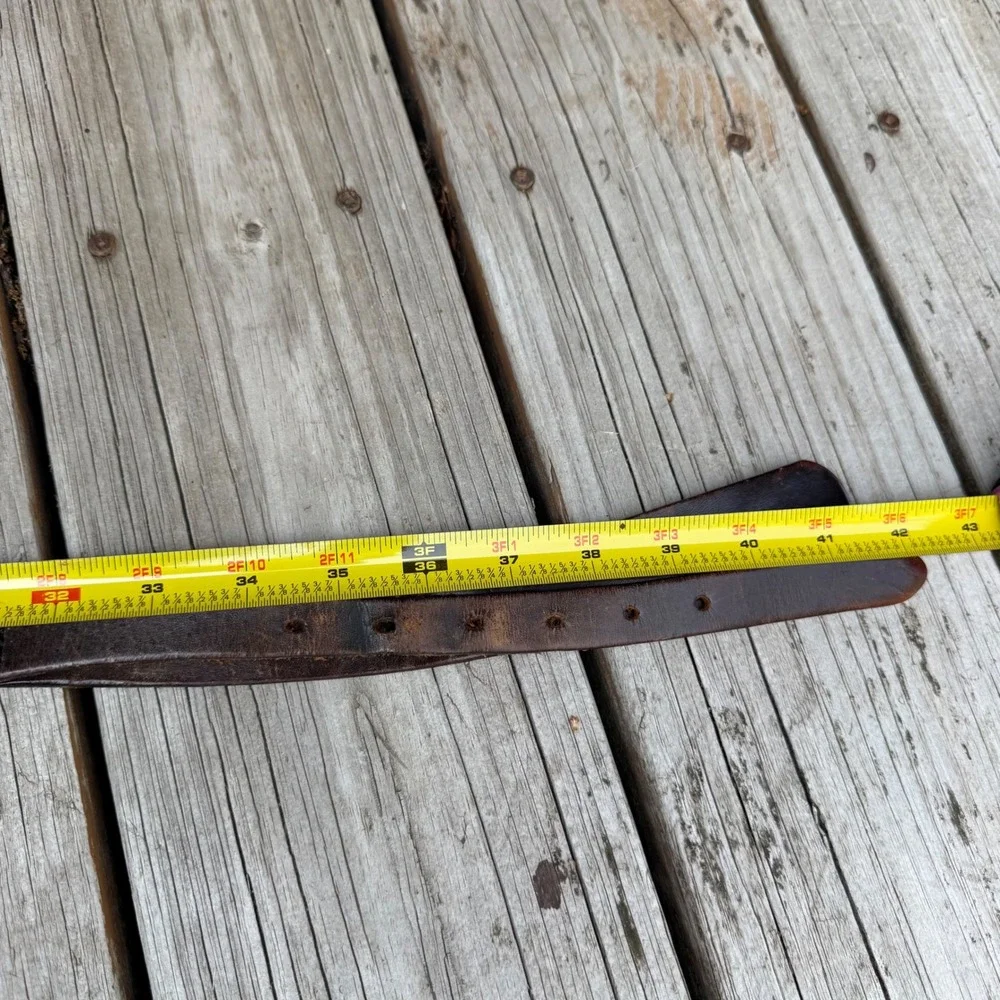 Vintage Distressed Leather Double Strap Belt Unisex Brown Brass Hardware 33-39